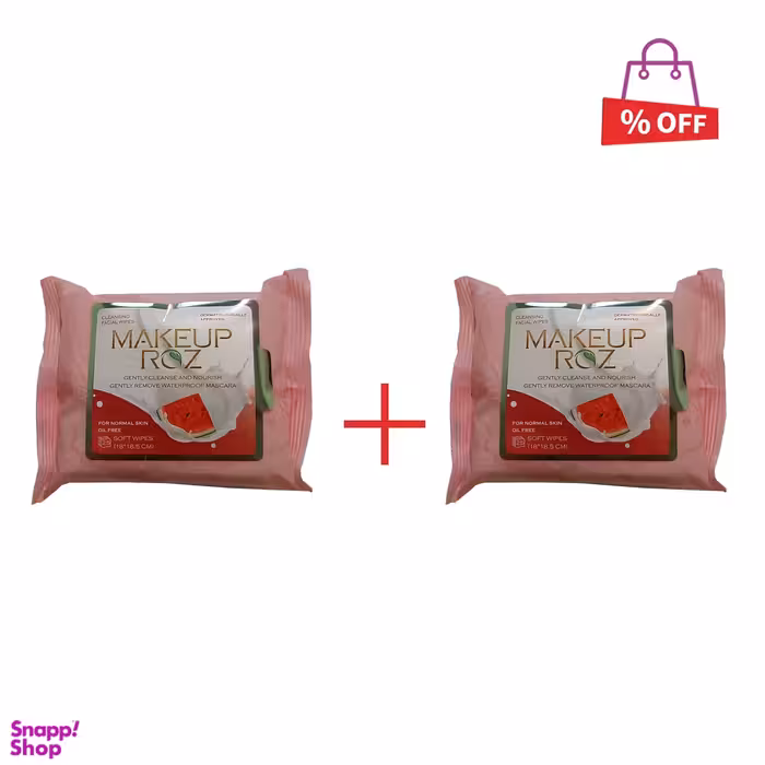 دستمال مرطوب آرایش پاک کن میکاپ رز (MakeUp Rose) مناسب پوستهای نرمال بسته 25 عددی مجموعه 2 عددی