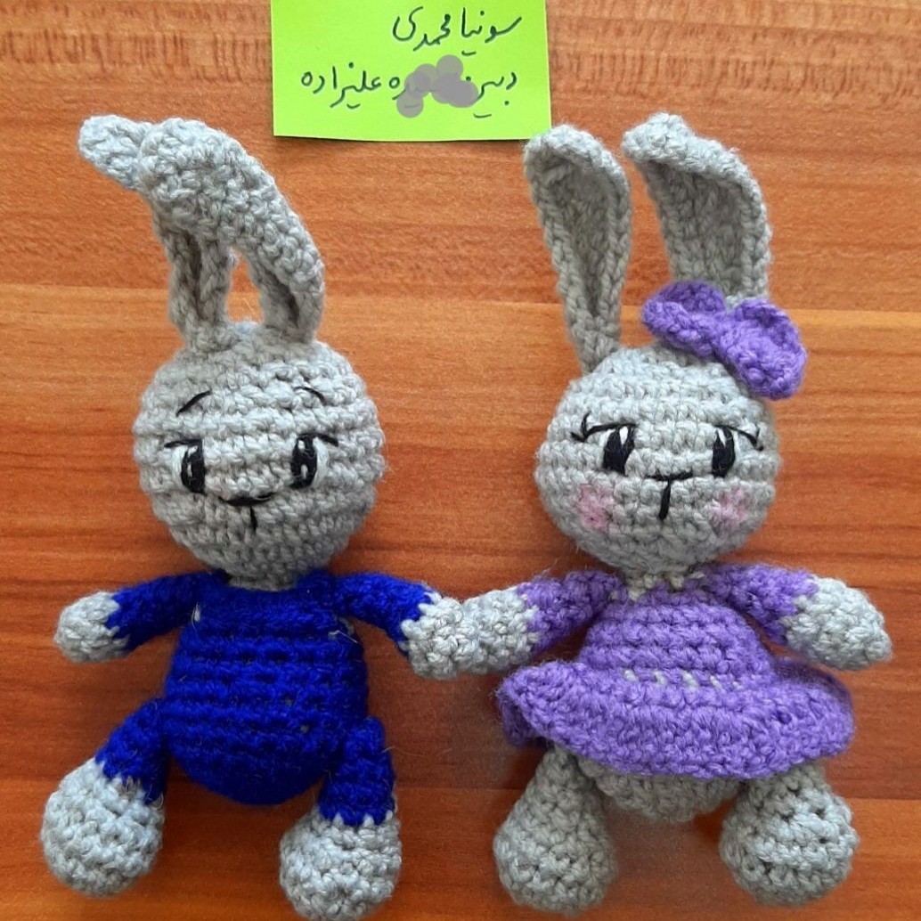 ست عروسک بافتنی خرگوش، زوج بافتنی، زوج خرگوش، ست خرگوش، جاکلیدی خرگوش