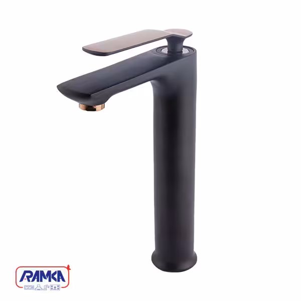 شیر روشویی بلند راسان مدل آوات مشکی رزگلد