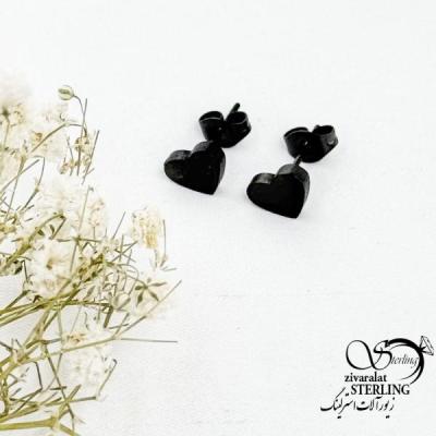 گوشواره استیل قلب مشکی متوسط کد 17430