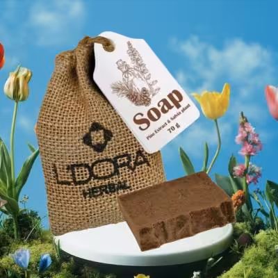 صابون گیاهی حاوی عصاره‌ کاج وگیاه مریم‌گلی لدورا هربال 70 گرمی