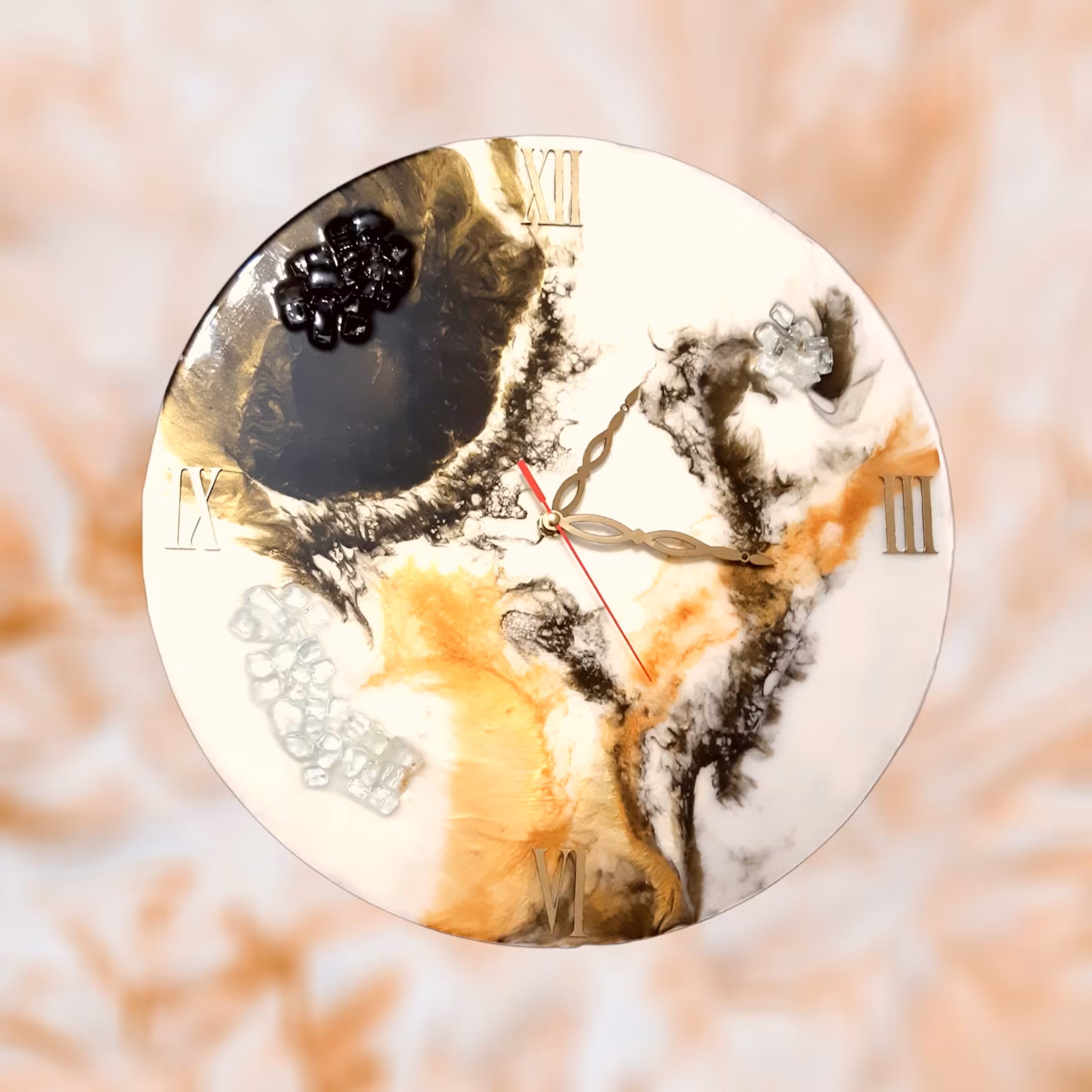 ساعت چوب و رزین دایره طرح مرمر طلایی 40 سانت