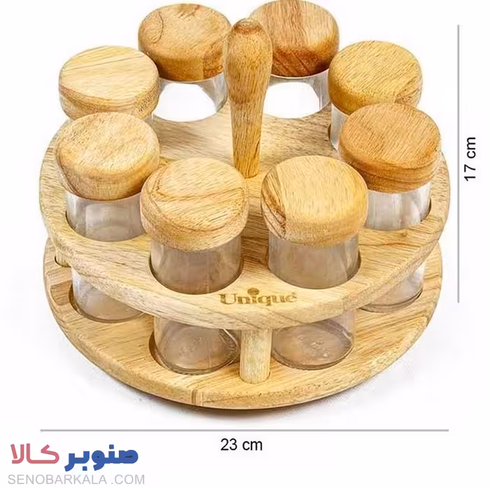 جا ادویه 8 تایی گردان چوبی یونیک مدل 6117 - صنوبرکالا