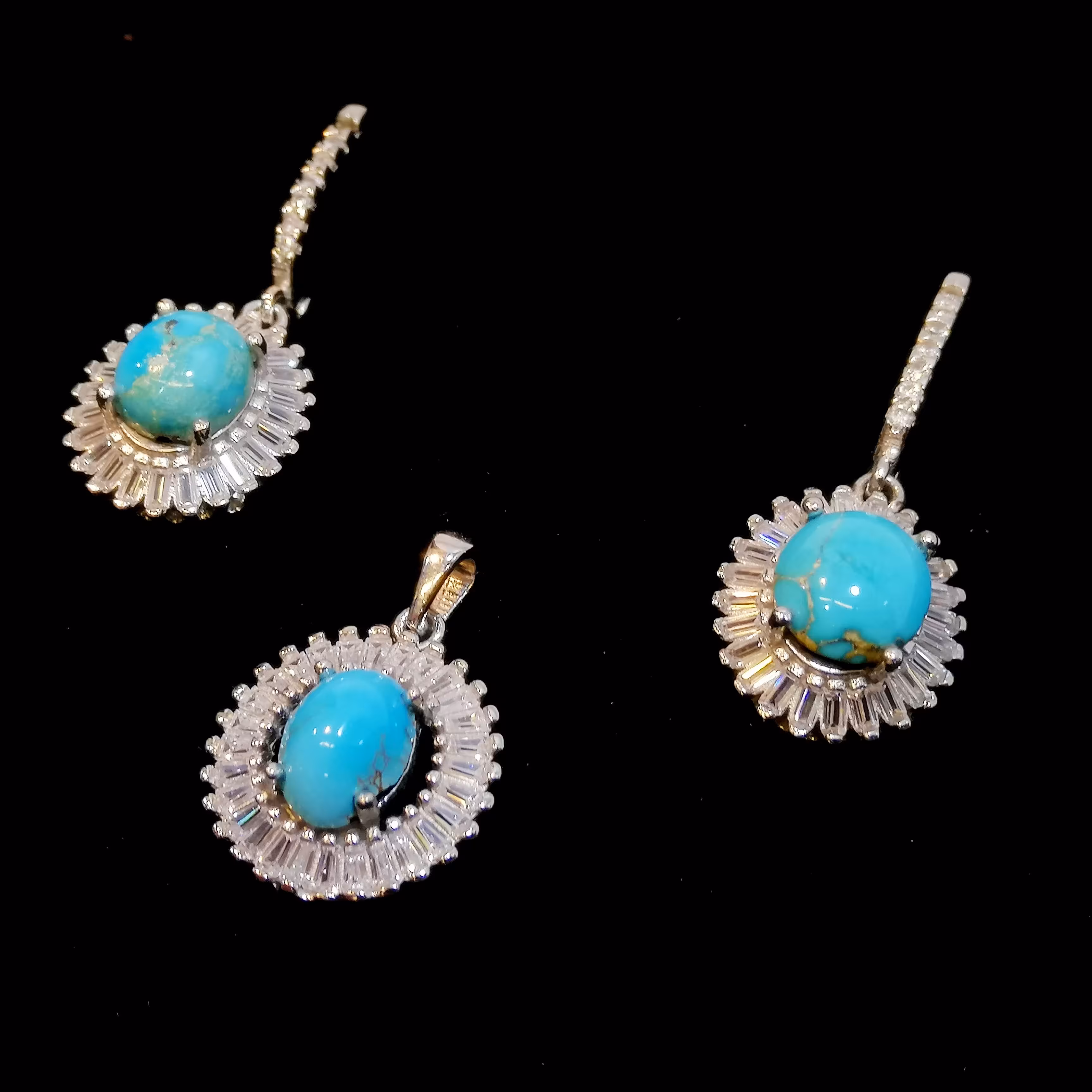 نیم ست نقره با روکش رادیوم و نگین فیروزه اصل نیشابور (کد4613)