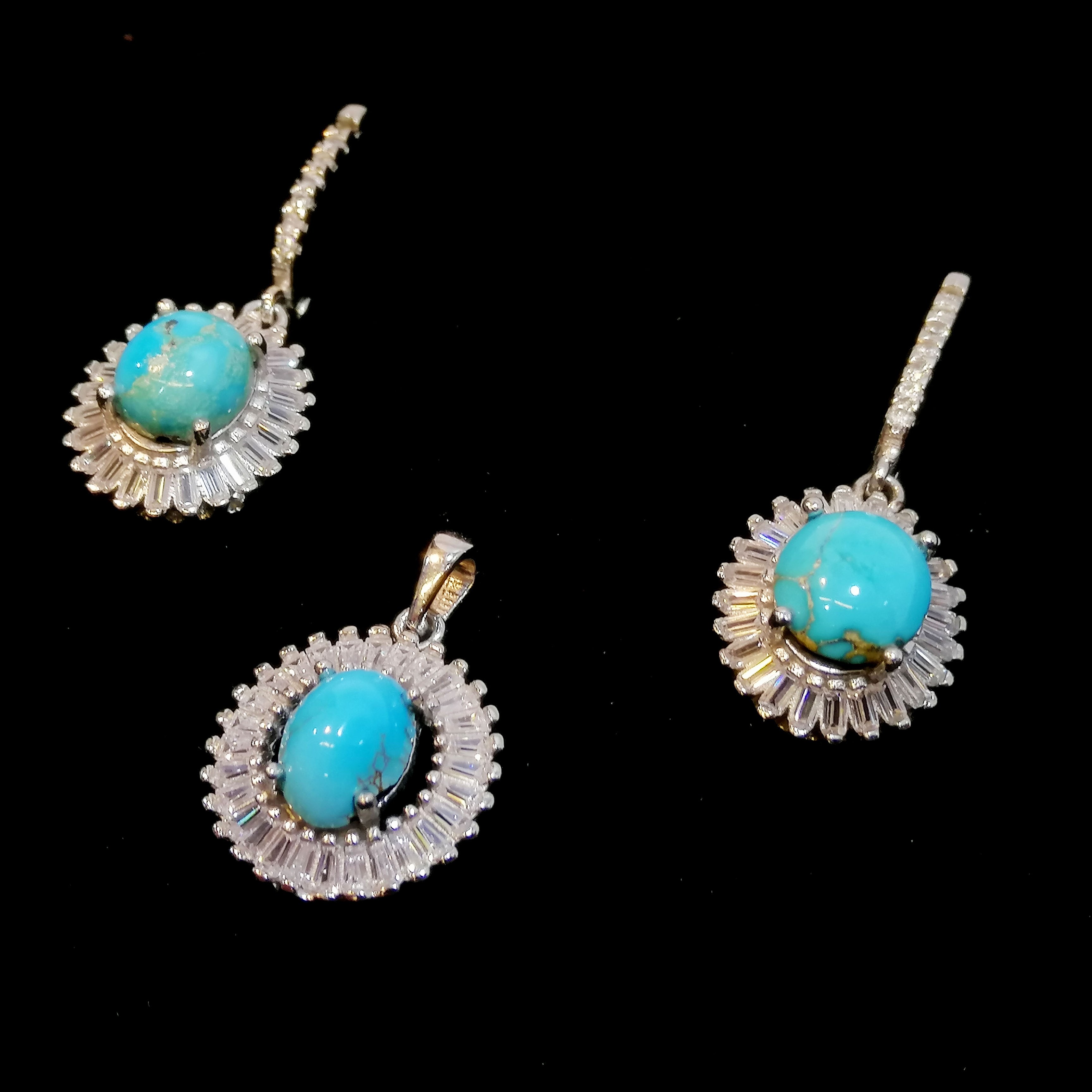 نیم ست نقره با روکش رادیوم و نگین فیروزه اصل نیشابور (کد4613)