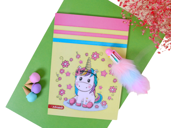 دفتر مشق چسبی 50 برگ با جلد گلاسه فانتزی اکلیلی الوند