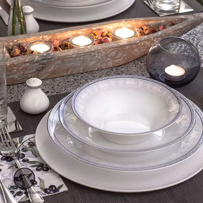 سرویس غذاخوری 12 نفره وایت رز 108 پارچه سری شهرزاد چینی زرین درجه یک