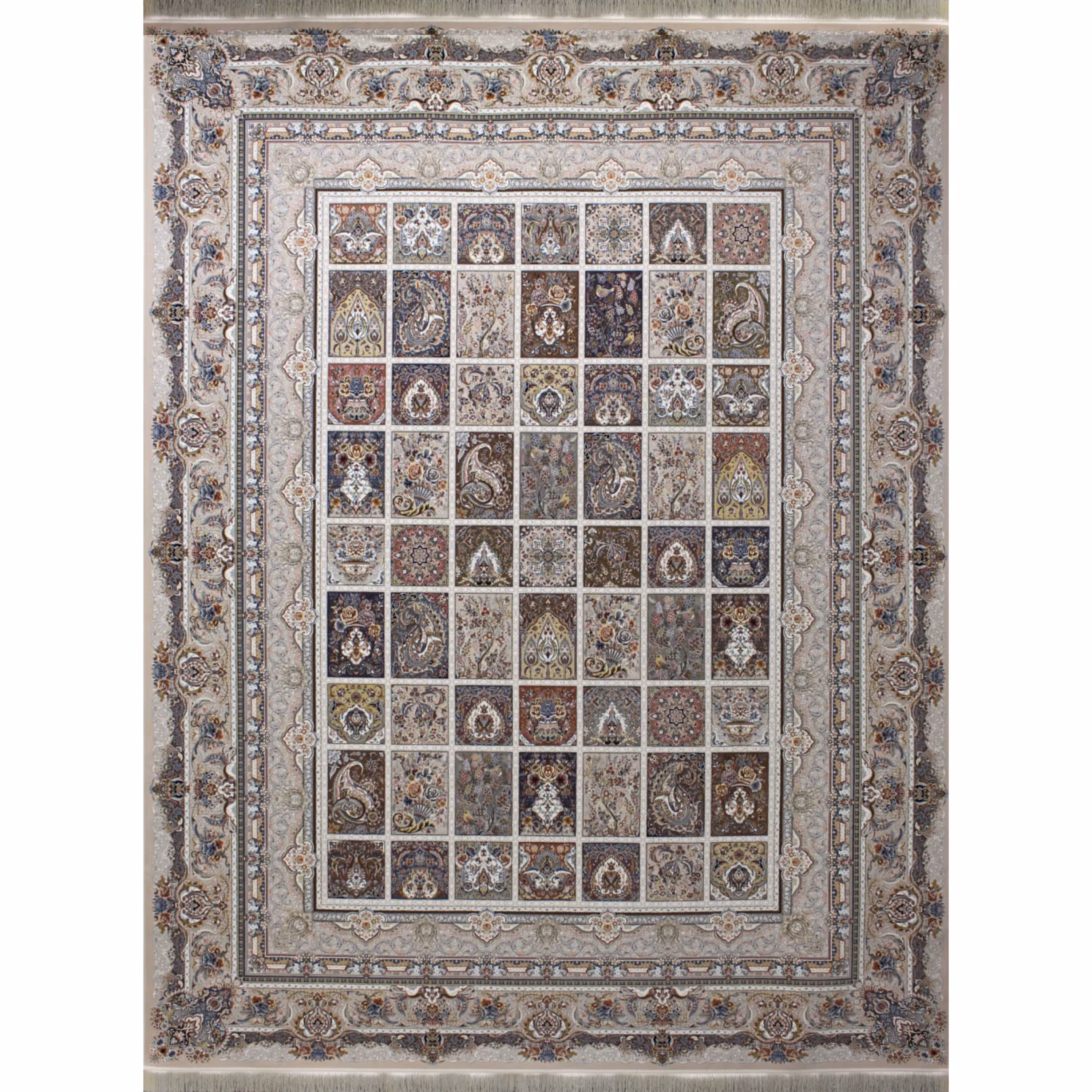 فرش ماشینی افرند 1500 شانه گل برجسته زمینه بژ کد 55020 (یک و نیم متری)