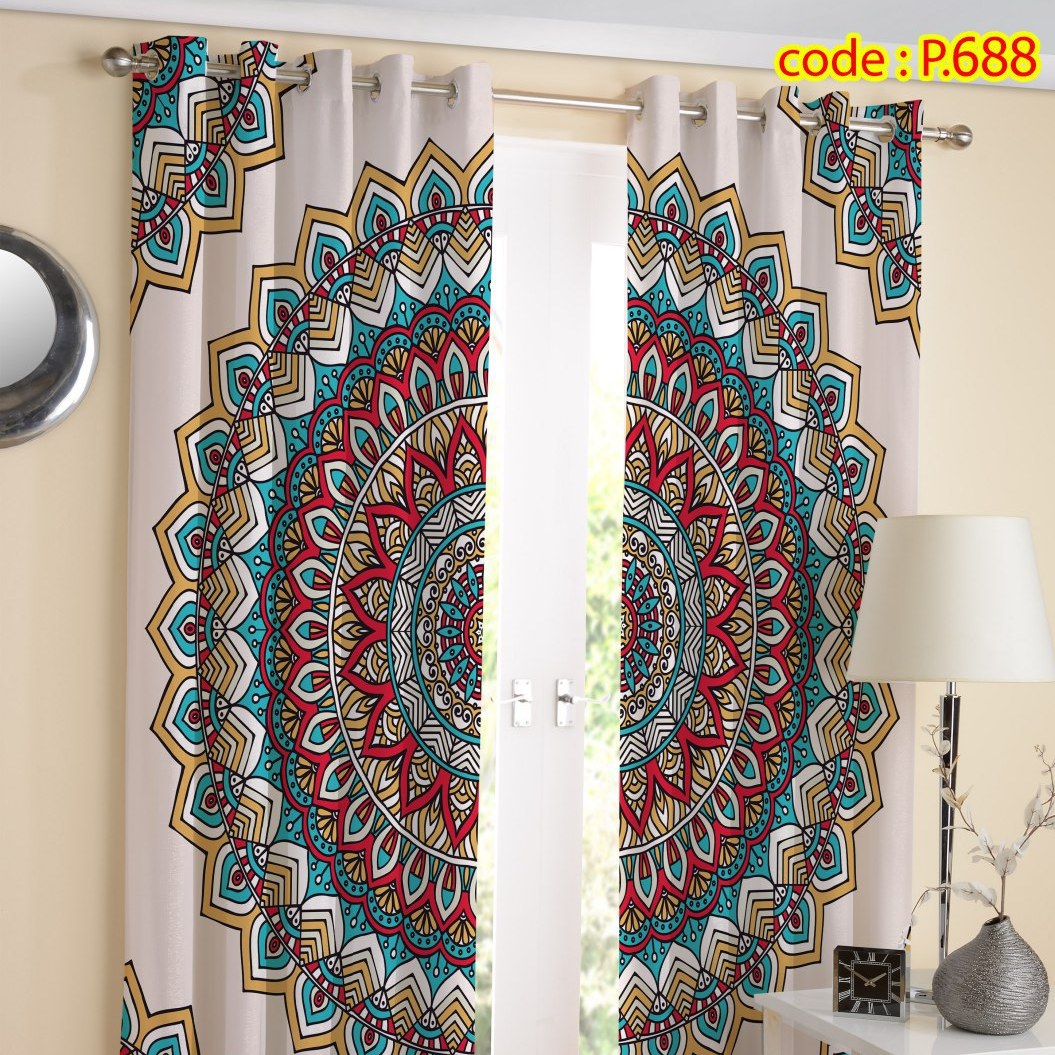 پرده پذیرایی دو قواره طرح اسلیمی ماندالا کد P688