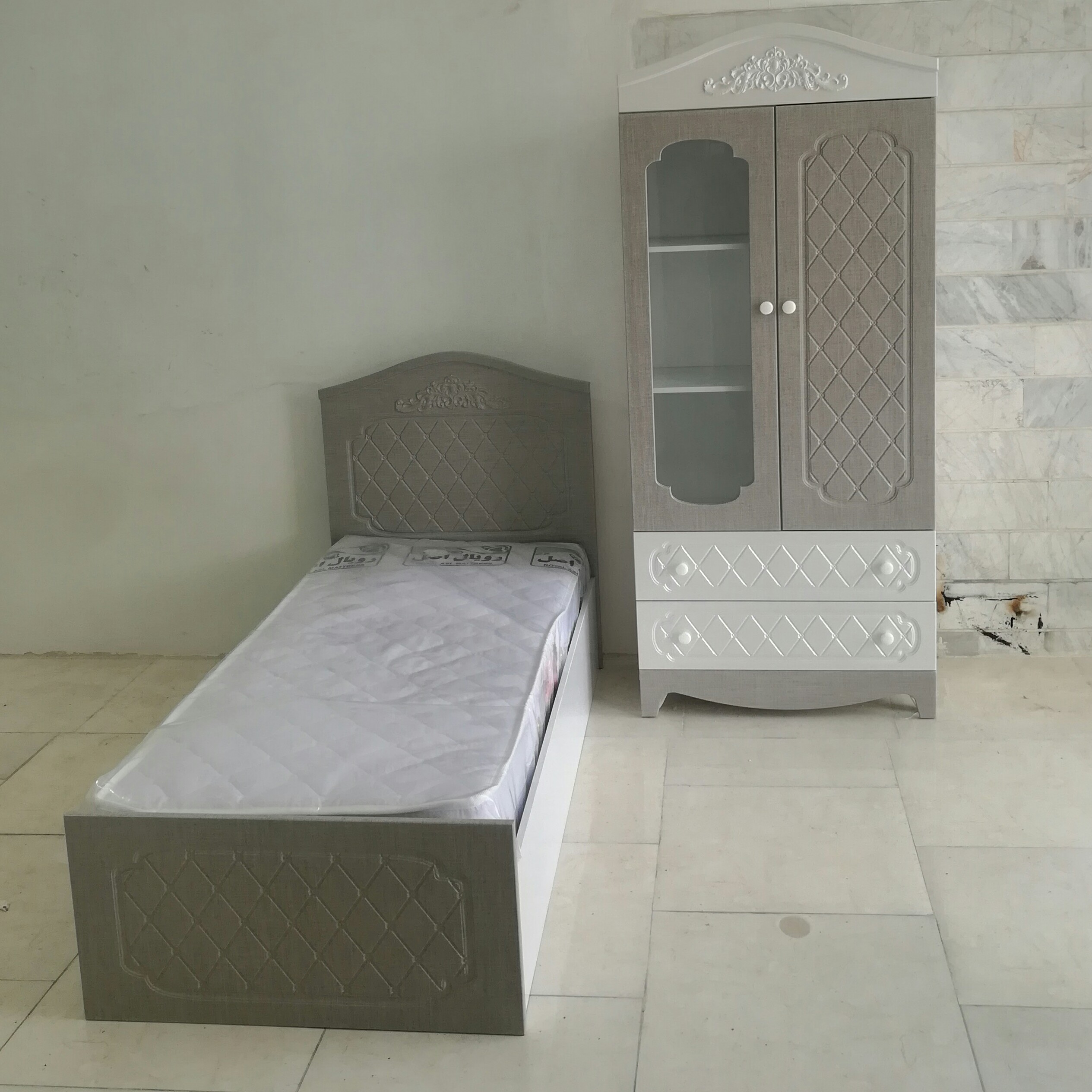 کمد و تخت نوجوان کتان طوسی 