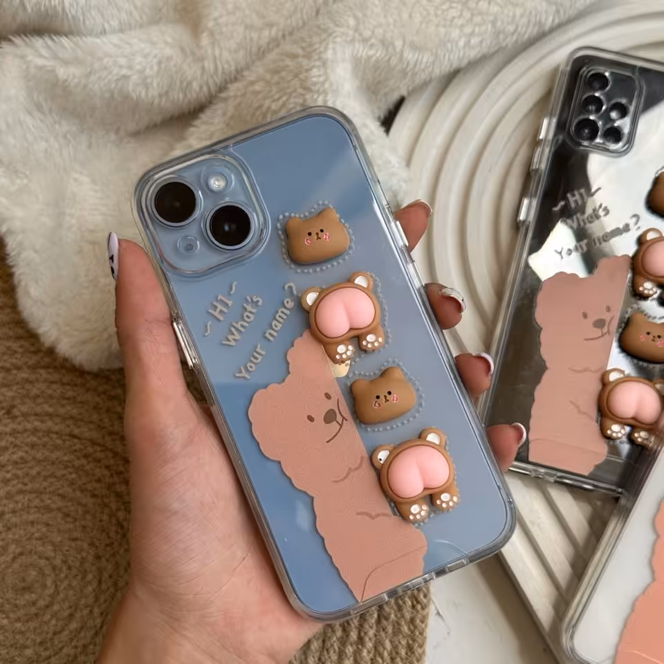 قاب گوشی شفاف خرس برجسته برای سامسونگ آیفون و شیائومی
