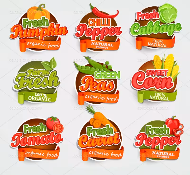 وکتور لیبل رنگی محصول | گرافیک با طعم تربچه