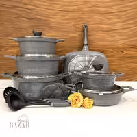 سرویس قابلمه 15 پارچه طوسی نقره ای کلاسیک یونیک کد 7780