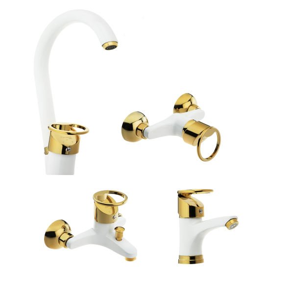 ست چهارتیکه شیرآلات النگویی سفیدطلایی عصایی