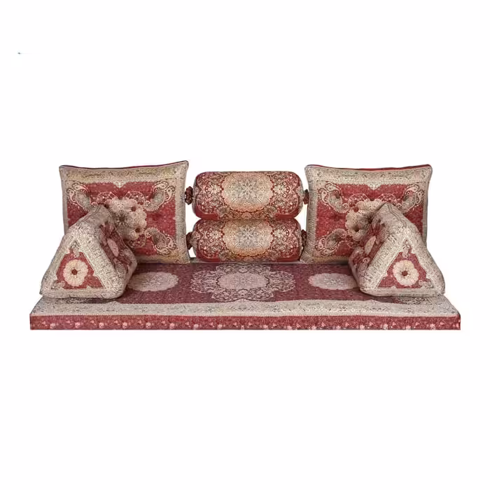 پشتی شاه نشین ترمه افشار 7 تکه رنگ قرمز کد 2