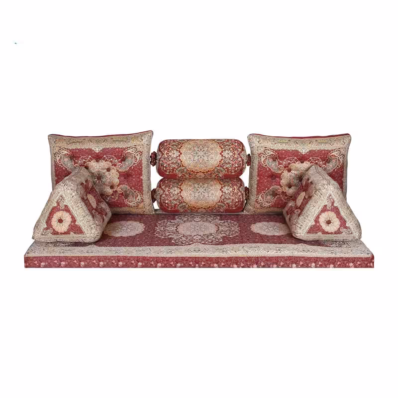 پشتی شاه نشین ترمه افشار 7 تکه رنگ قرمز کد 2