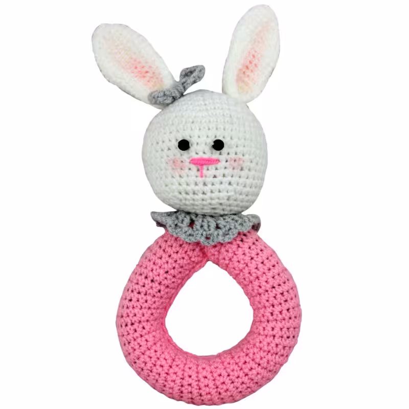 جغجغه کودک طرح خرگوش رنگ صورتی