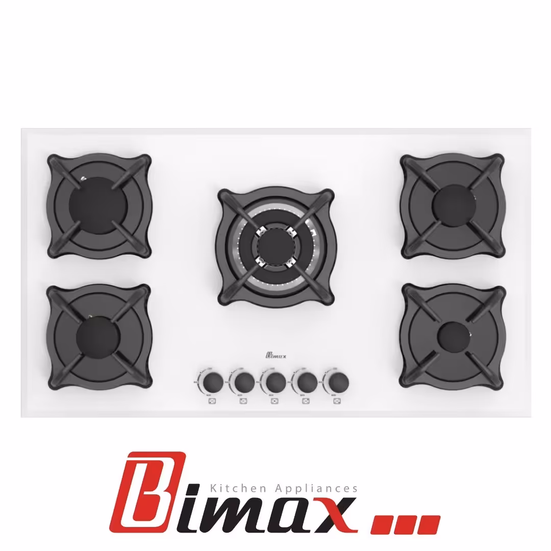 اجاق گاز 5 شعله شیشه ای بیمکث 5087 سفید - پلوپز  وسط - تخفیف ویژه
