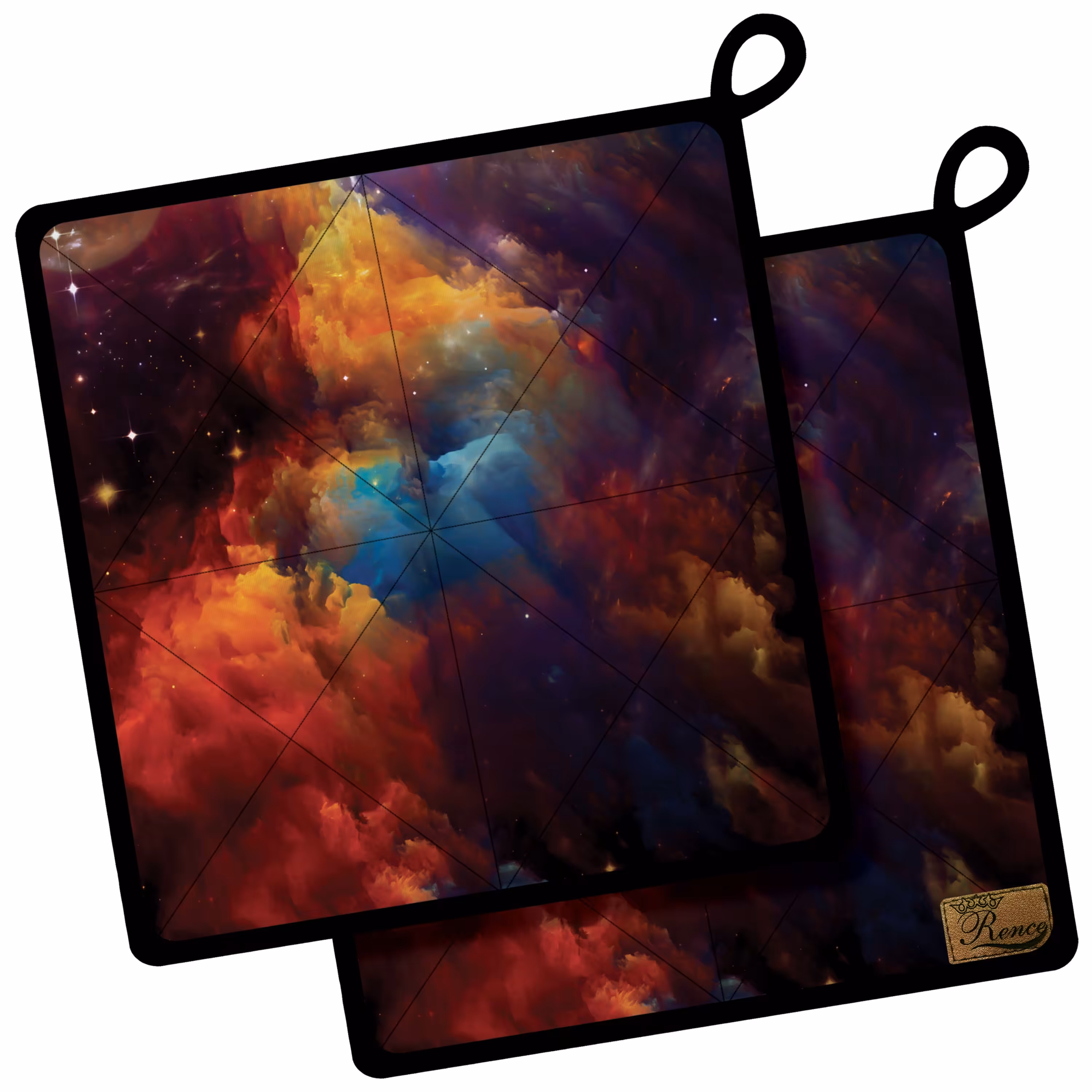 دستگیره آشپزخانه پارچه ای مخمل دو رو چاپ طرح کهکشان سایز 18 در 18 مدل K1-1008 شرکت رنس