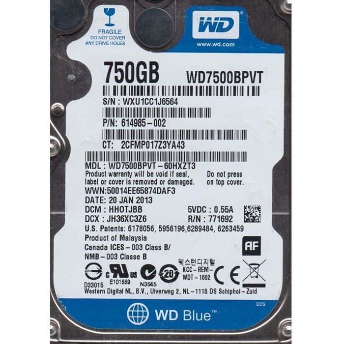 هارددیسک اینترنال وسترن دیجیتال مدل Blue WD7500BPVT ظرفیت 750 گیگابایت