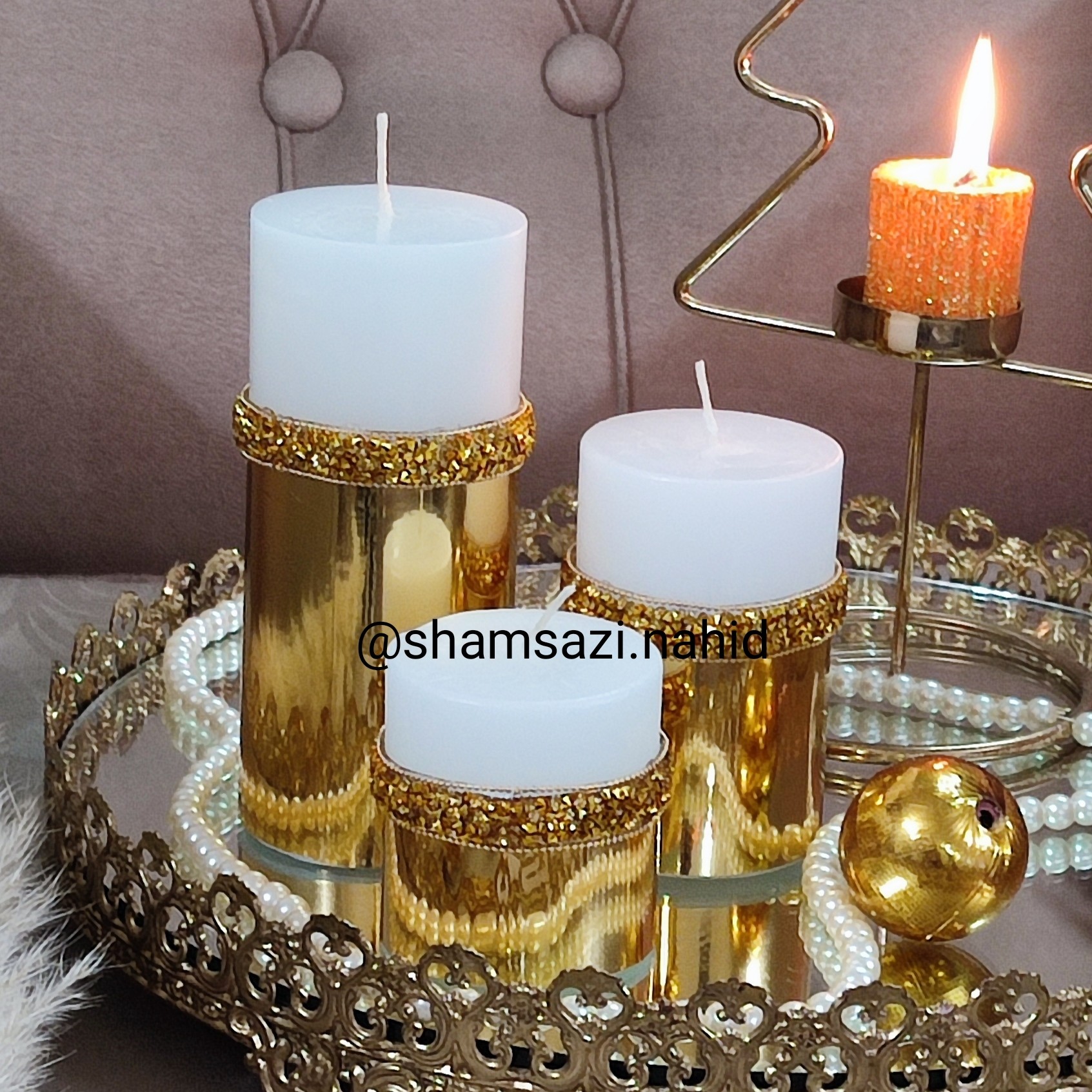 شمع استوانه ای  نگین سنگی سه عددی