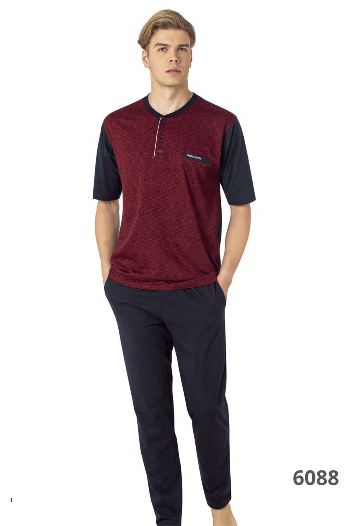 ست پیژامه قرمز مردانه 3 SET CH14546088Y01 اورجینال Pierre Cardin