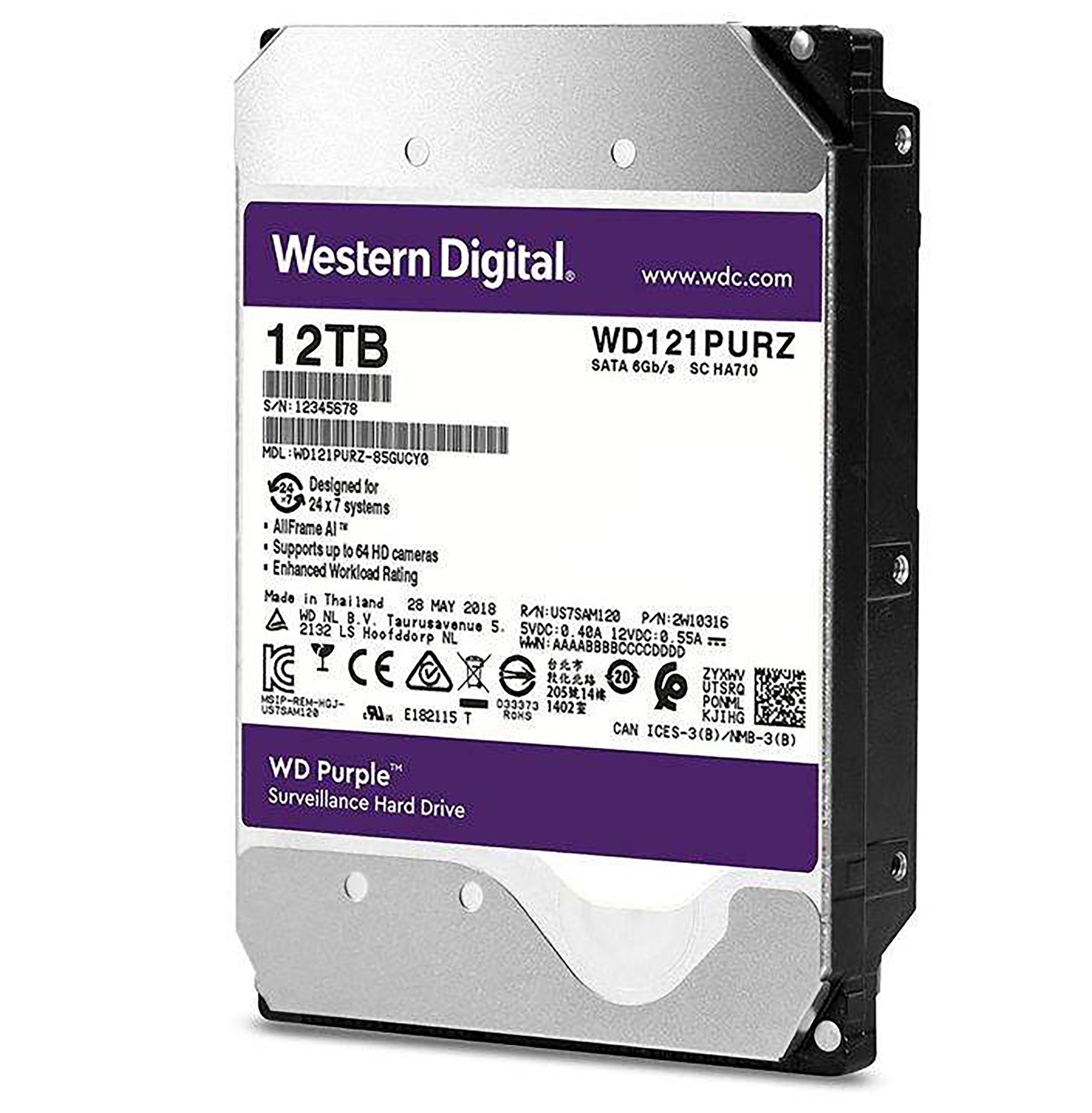 هارد اینترنال وسترن دیجیتال Purple ظرفیت 12 ترابایت
