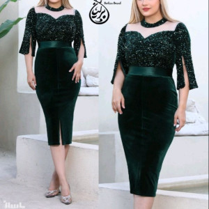 پیراهن مهمانی زنانه پولک مخملی مدل یلدا