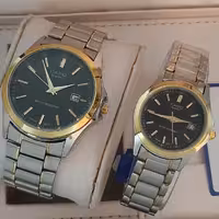 ست ساعت کاسیو بنداستیل دو رنگ صفحه مشکی وسفید