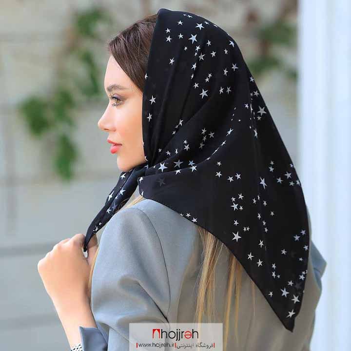 اطلاعات ، قیمت و خرید روسری مینی اسکارف حریر مشکی طرح ستاره کد D270