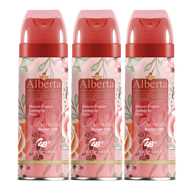 اسپری بدن زنانه آلبرتا مدل باکارات رژ حجم 200 میلی لیتر مجموعه 3 عددی
