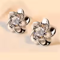 گوشواره تک نگین طرح گل کد E1015