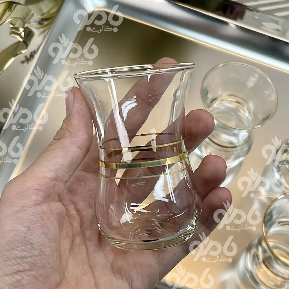 استکان پاشاباغچه کاهی لب طلایی 6عددی