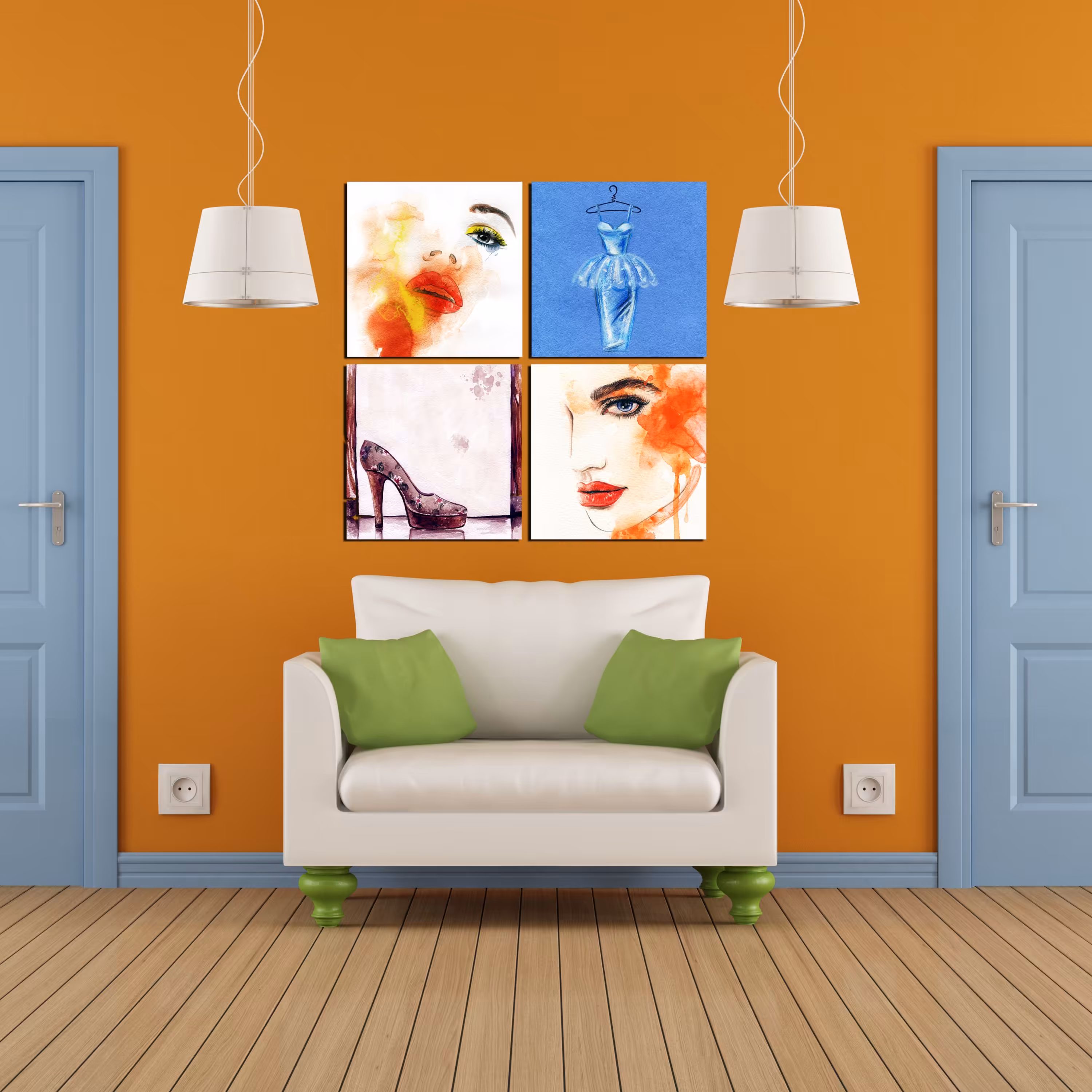 تابلو شاسی 4 تکه طرح نقاشی زنانه کد 45 سایز 60x60 سانتیمتر