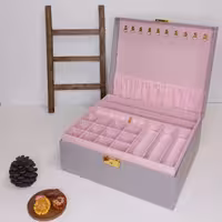 جعبه جواهرات دست ساز دو طبقه  باتی باکس رنگ طوسی