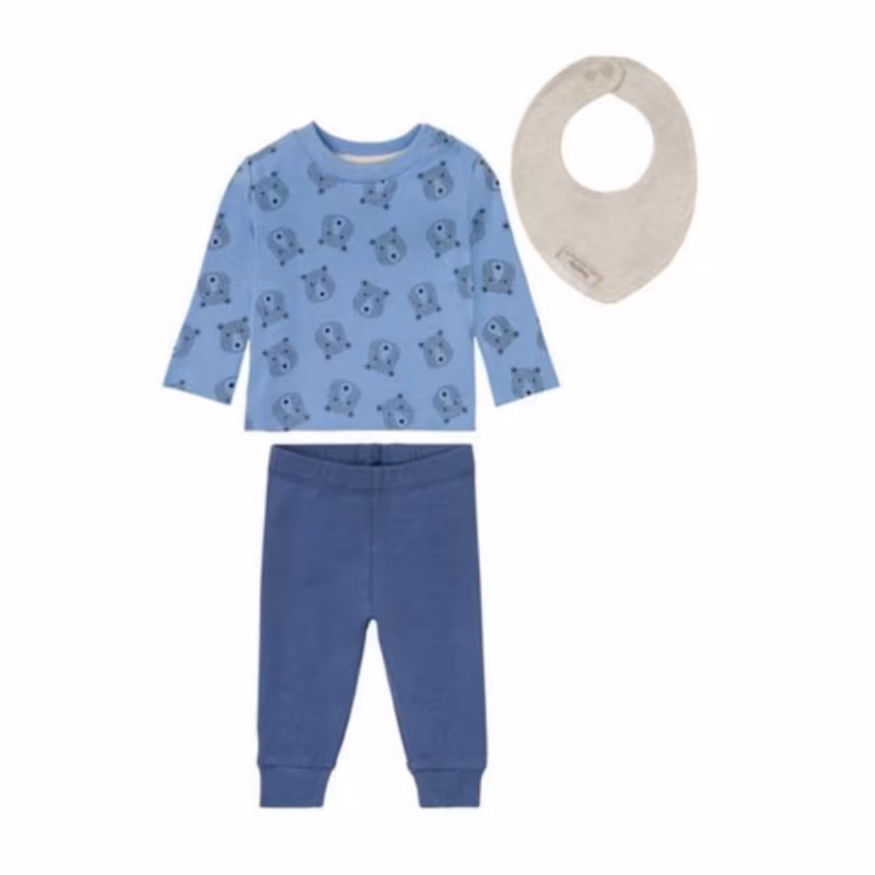 سه تیکه نوزادی نخ پنبه ضدحساسیت وارداتی بلوزشلوار با دستمال گردن(پیشبند) برند لوپیلو 2تا6ماه سیسمونی 