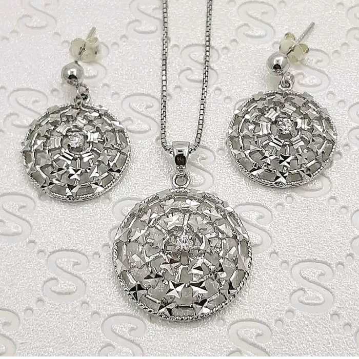 نیم ست نقره تراش با آبکاری طلا سفید