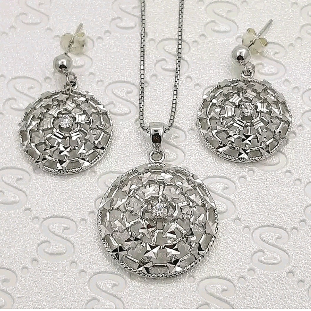 نیم ست نقره تراش با آبکاری طلا سفید