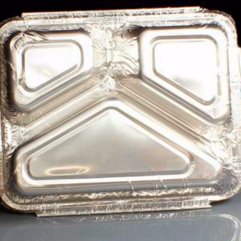 ظرف الومینیوم یکبار مصرف 3 خانه با درب مقوا (بسته 100 تایی)