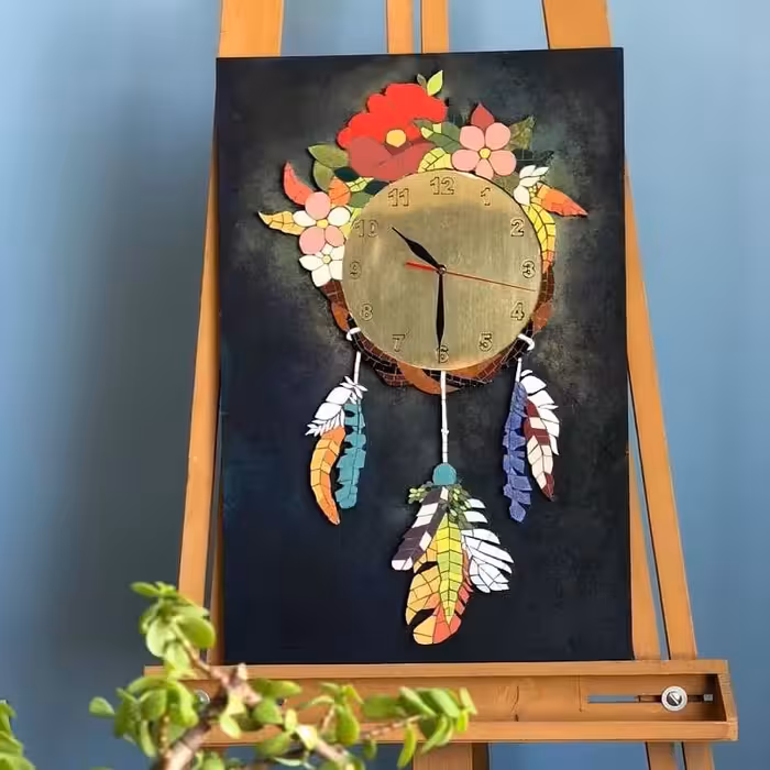 ساعت طرح دریم کچر- تکنیک نقاشی موزاییک - هنر دست