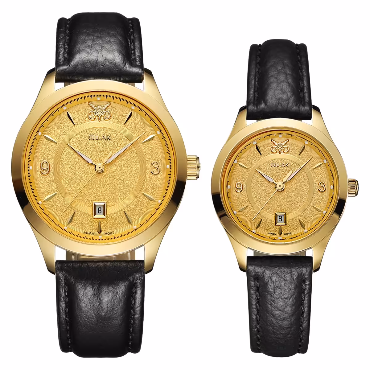 ست ساعت مچی عقربه ای زنانه و مردانه اوبلاک مدل 72699 رنگ طلایی صفحه زرد
