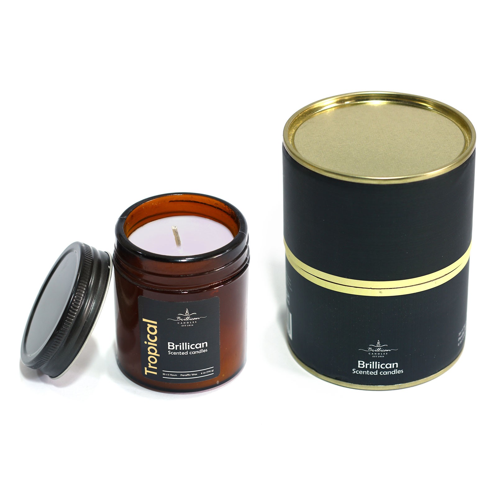 شمع جار عطری شیشه ای قهوه ای با درب کانتری - رایحه استوایی 