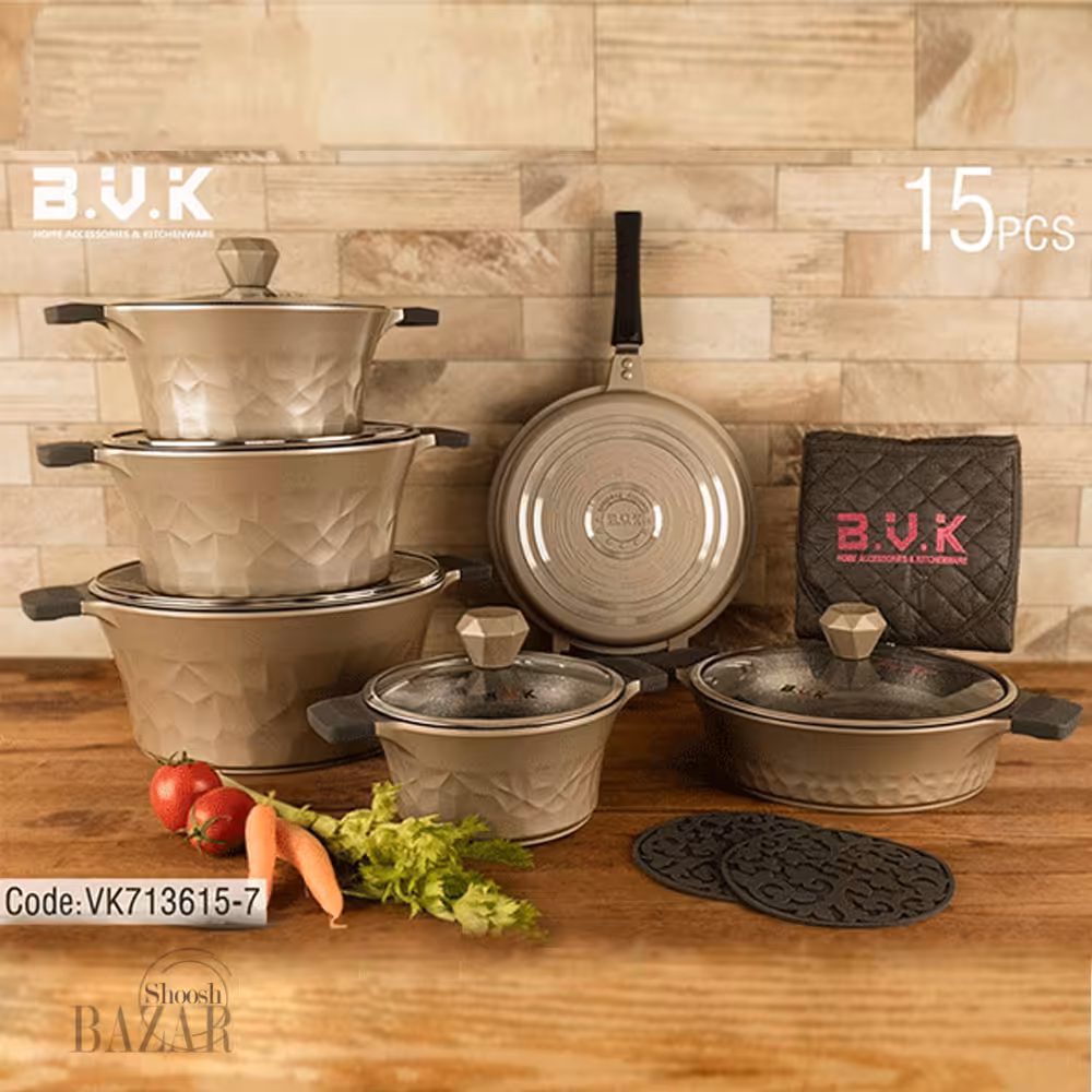 سرویس قابلمه 15 پارچه بی وی کی رنگ بژ