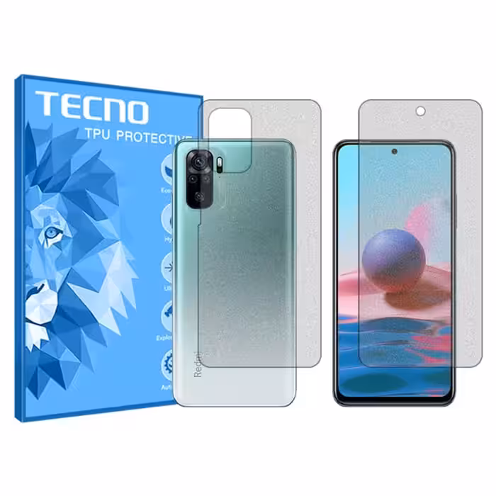 گلس صفحه نمایش و پشت گوشی شیائومی Redmi Note 10 4G مدل هیدروژلی مات برند تکنو کد SS