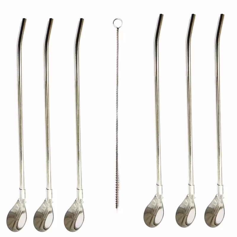 قاشق شربت خوری مدل نی دار مجموعه 6 عددی به همراه نی شور

