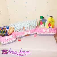 سبد تریکو ارگنایزر سیسمونی سه تیکه صورتی با ارتفاع 4 رج