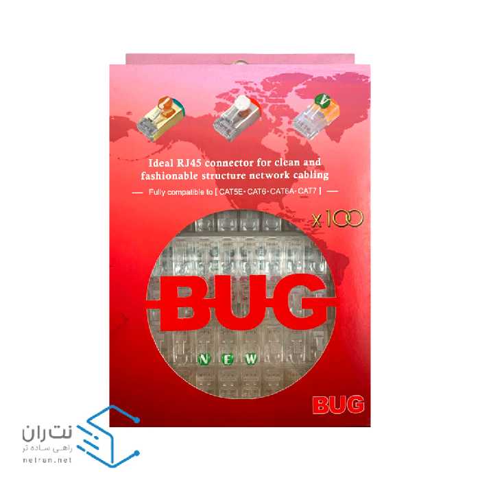 سوکت شبکه Cat6 UTP باگ - BUG بسته 100 عددی