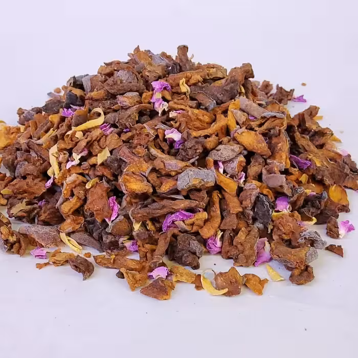 چای میوه ای 500 گرمی سیب و به گیاهینو حاوی ترکیب خوش طعم و عطر  میوه به . سیب . گلابی. گل های معطر - دمنوش میوه ای 