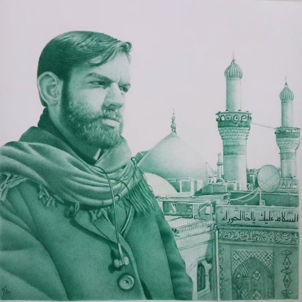 سفارش نقاشی چهره شهدا تکنیک خودکار اندازه A4 (دو چهره)