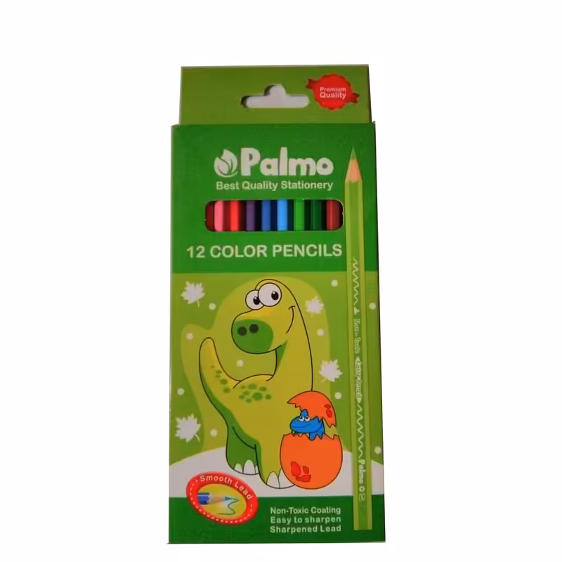 مداد رنگی 12 رنگ پالمو جعبه مقوا در 4 طرح زیبا و متفاوت